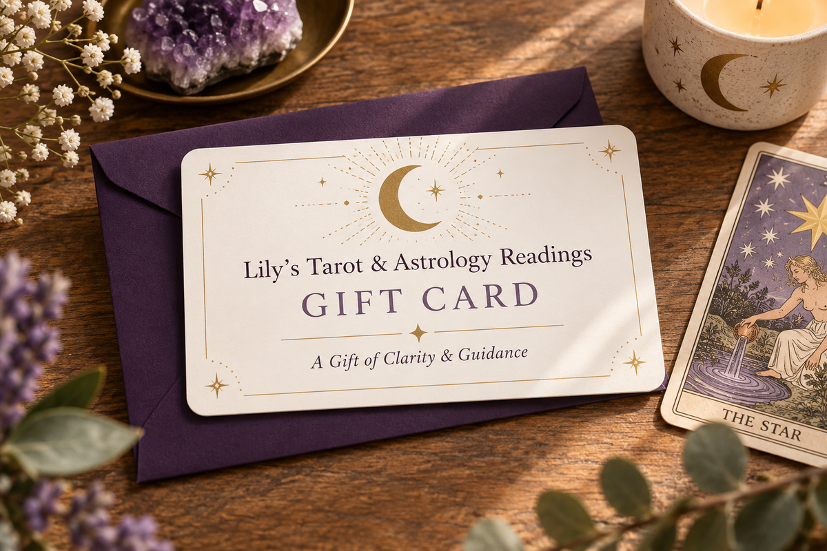 Lily’s Tarot and Astrology Readings gift card for clarity and guidance